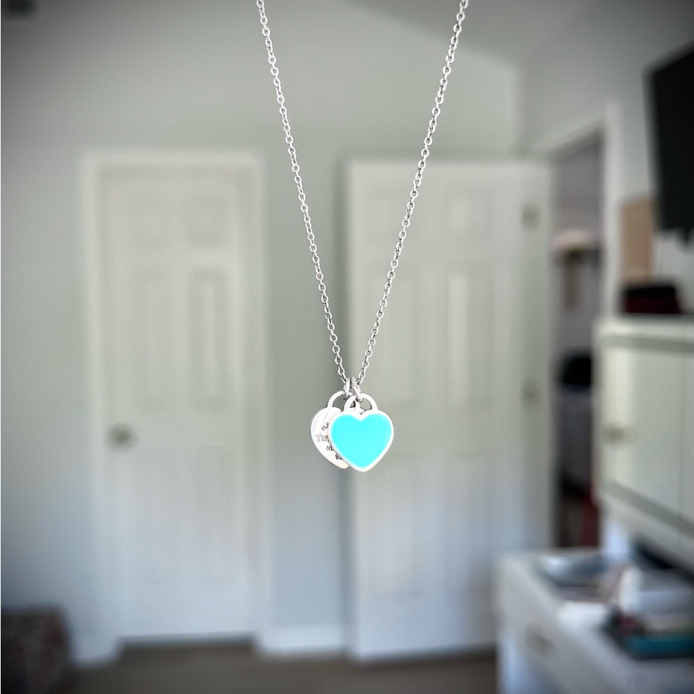 Tiffany & Co. “Return to Tiffany” Blue and Silver Mini Double Heart Necklace
